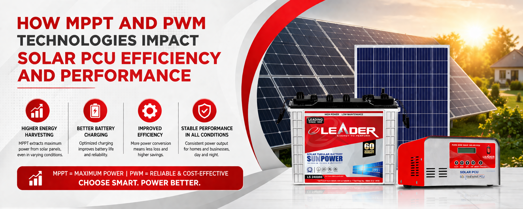 You are currently viewing How MPPT and PWM Technologies Improve Leader Solar PCU Performance