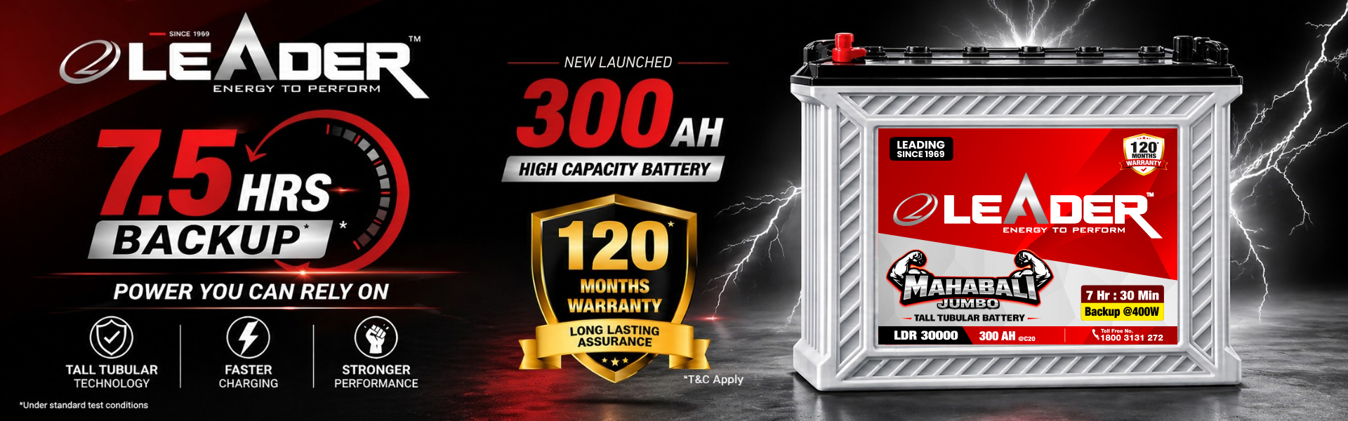 Leader Web banner - 300 Ah Leader Inverter Battery